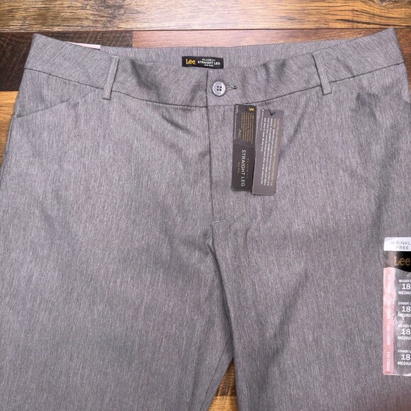 Lee Relaxed Fit Straight Leg Pants Womens 18M Gray Mid Rise Wrinkle Free New - Picture 3 of 14